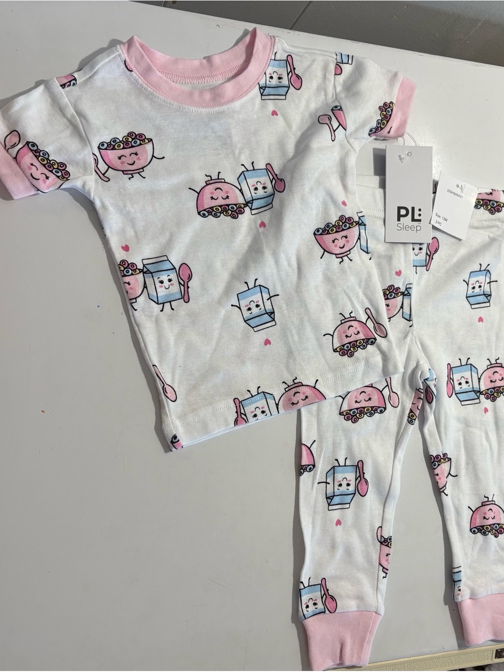 PL Sleep Kids' White & Pink Cereal Print Pajama Set